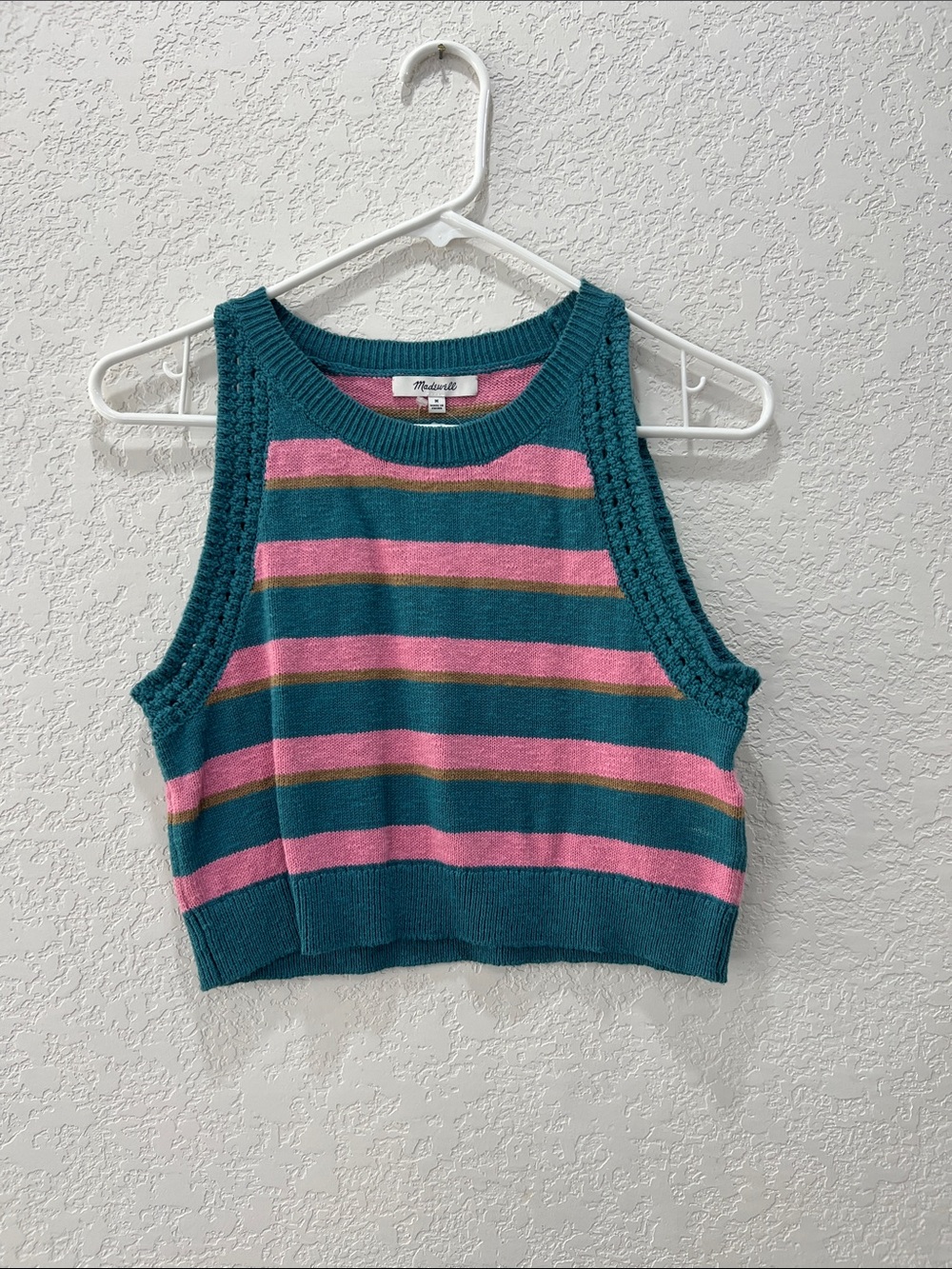 Madewell Teal Pink Brown Striped Cropped Knit Tank